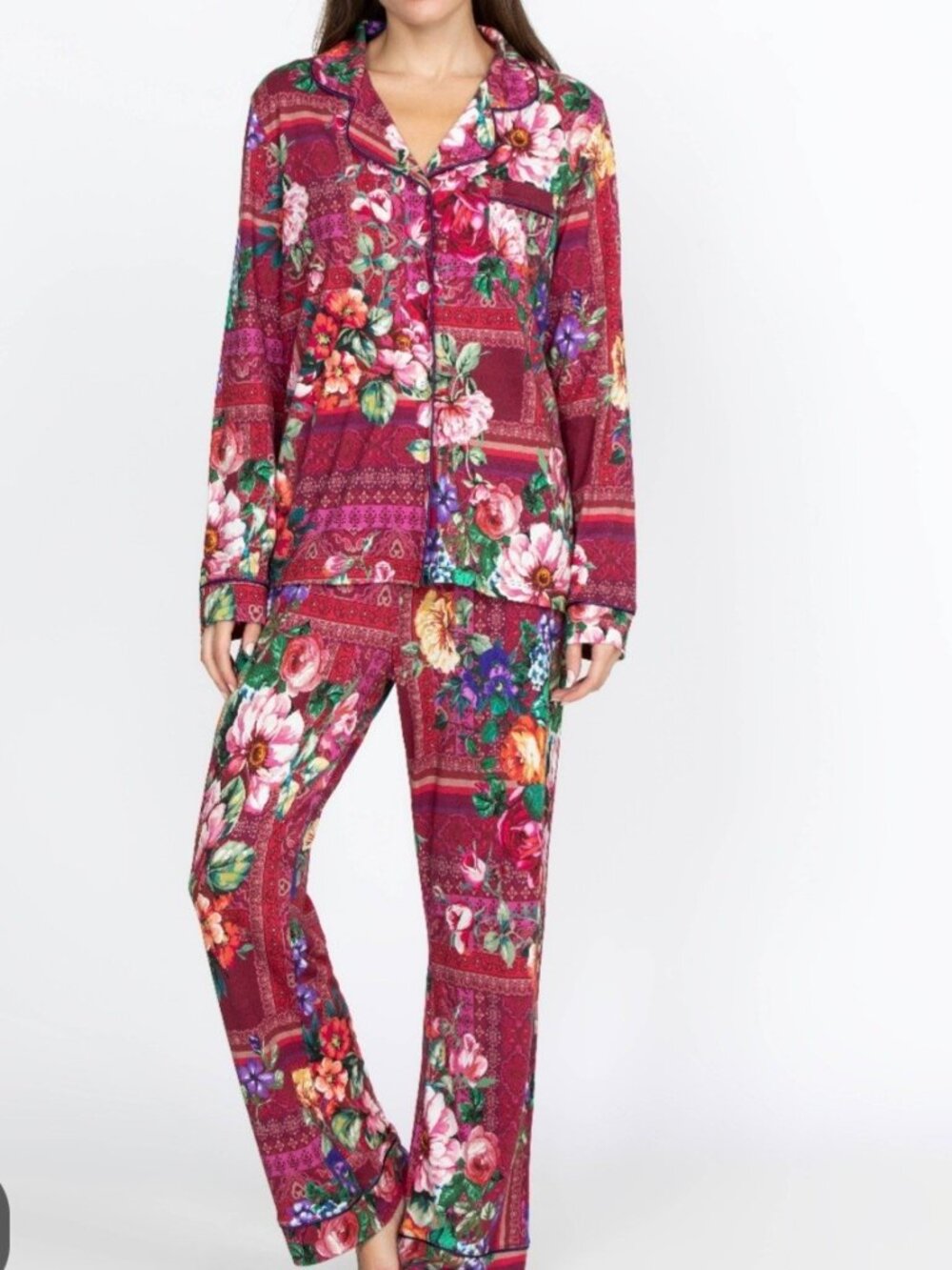 Johnny Was Bethia Long Cotton Floral PJ Set Wome's Size XXL